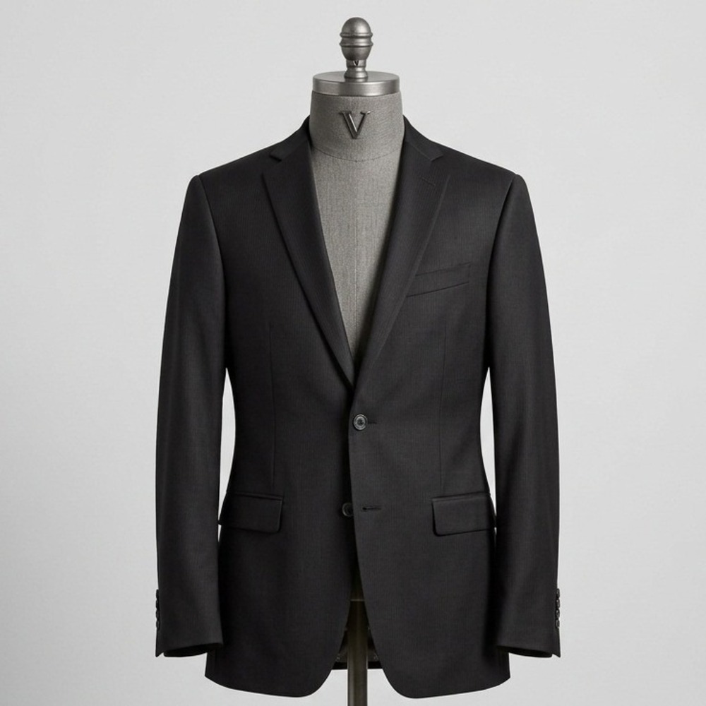John Varvatos USA Bleecker Suit Jacket Blazer Mens 40L Black Wool Super 130s